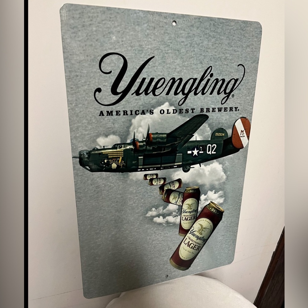 COPY - Yuengling American Oldest beer Bomber Plane metal tin display sign